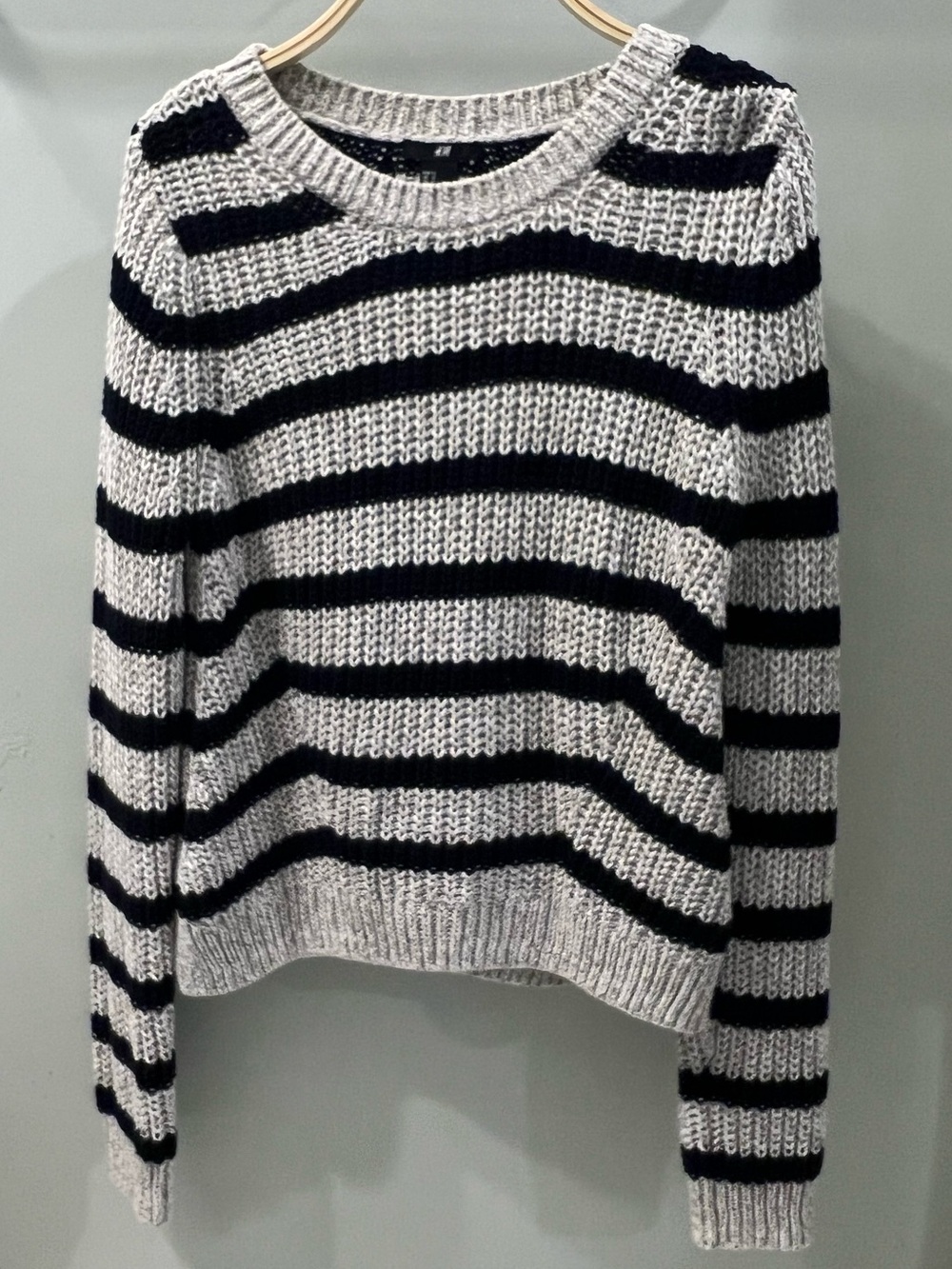 H&M Black & Cream Striped Crewneck Sweater